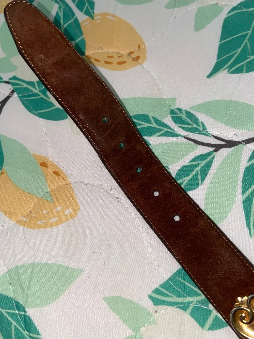 Vintage 90s Brighton TWEED HEARTS Brown Leather Link Belt Gold Ornate